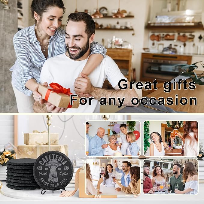 24 PCS Slate Drink Coasters Bulk, MAPRIAL 4 Inch Round Black Rustic Stone - Image 6