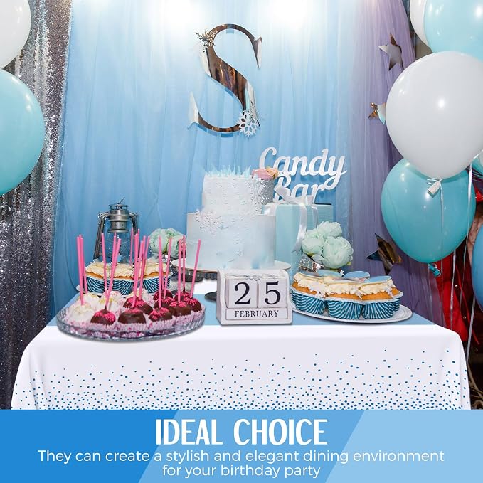 24 Packs Baby Blue and White Disposable Plastic Tablecloths and Satin Table - Image 7