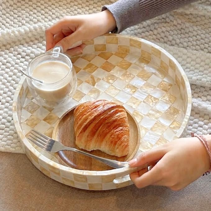 12.6" Decorative Capiz Shell Round Tray by ChiAnHome