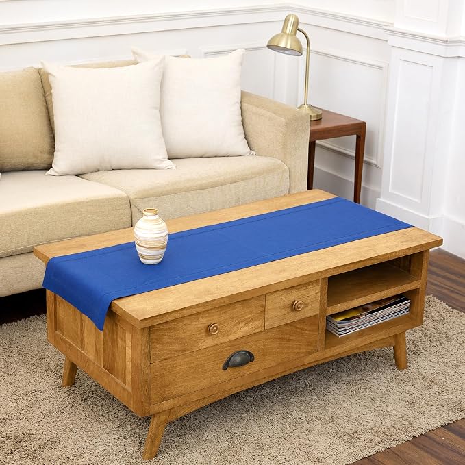 Solino Home 100% Pure Linen Table Runner Blue, Classic Hemstitch 14 x 48 in | by SolinoHome