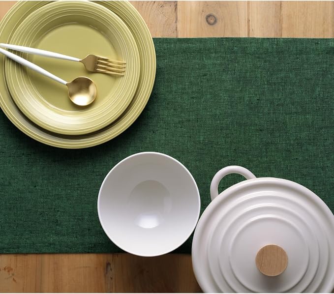 Solino Home 100% Pure Linen Table Runner Green Woven, Athena 14 x 48 in | Table - Image 4