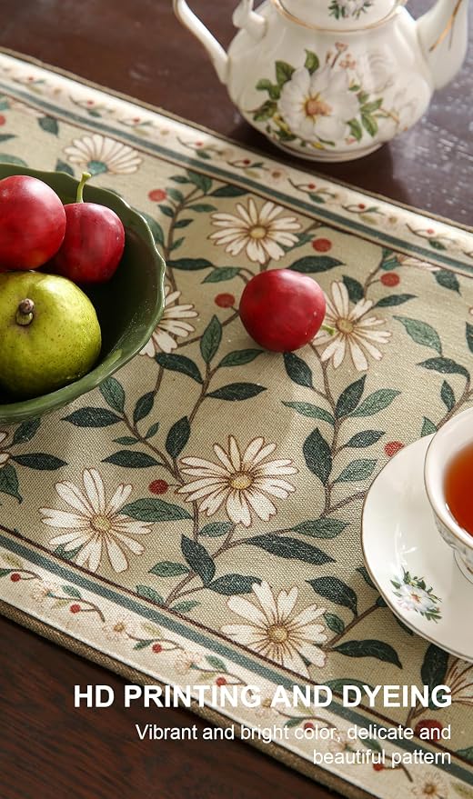 Designer Vintage Linen Extra Long Table Runner, Floral Pattern, Dining Table - Image 4