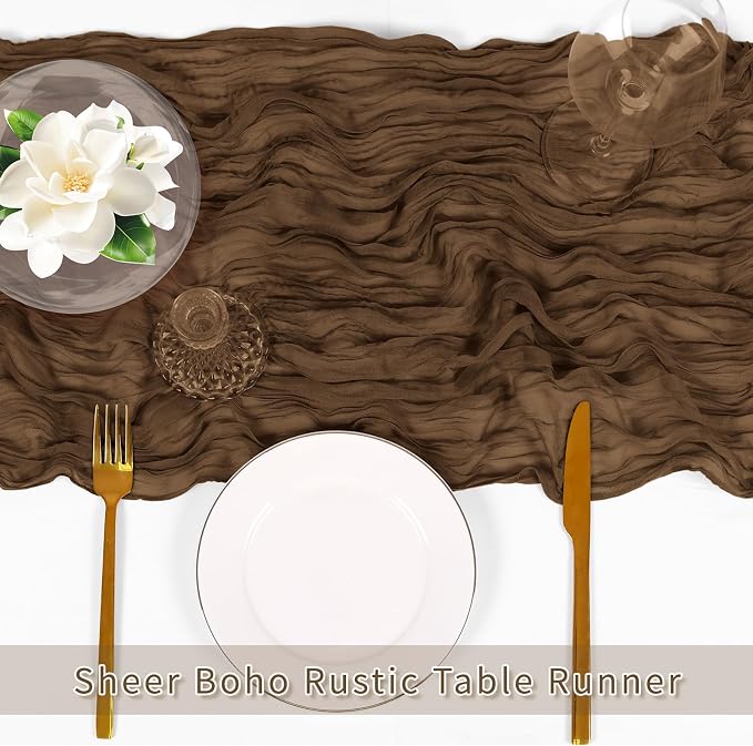 6 Pack Brown Cheesecloth Table Runner, 17 x 108 inch, Semi Sheer Boho Cheese - Image 5
