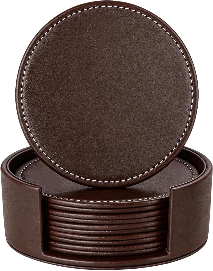Set of 6 Round Leather Coasters by AUMISKY