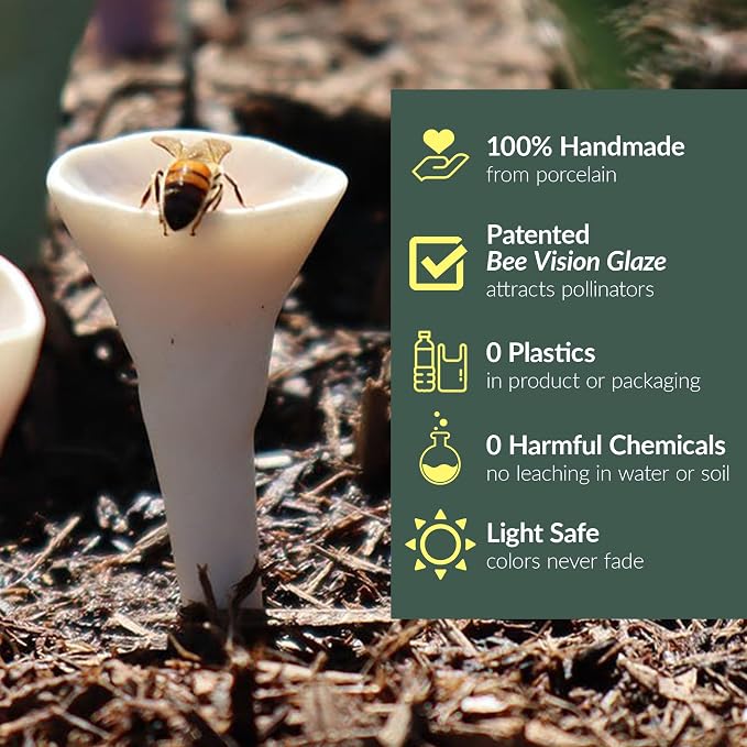 5 Pack, Bee Watering Station, 100% Handmade from Porcelain, Bee and Butterfly - Image 2