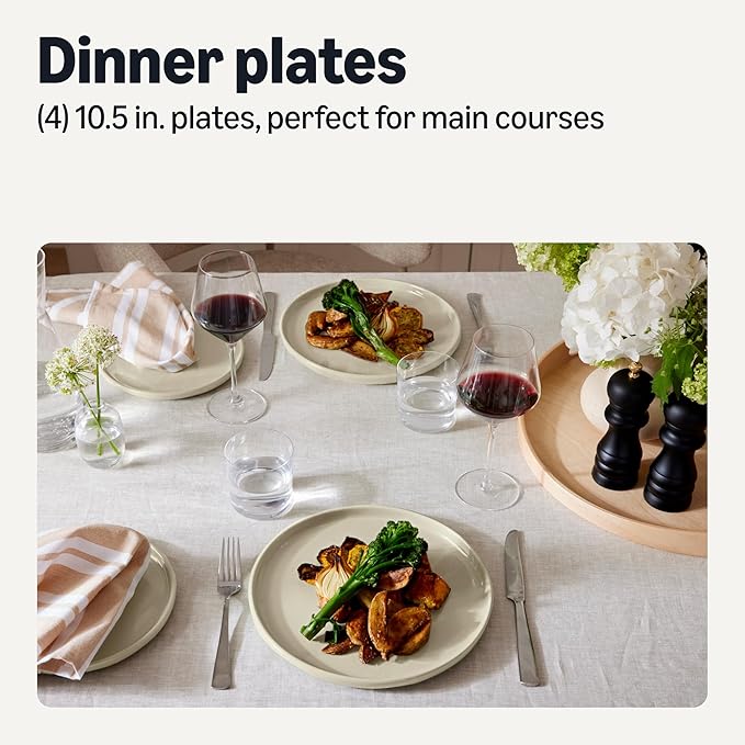 Amazon Basics Glazed Stoneware Dinner Plates, Ceramic 4-Piece Set, Microwave - Image 2