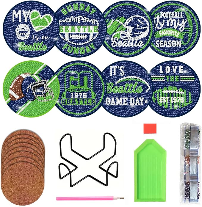 Bartogro 8 Pcs Diamond Painting Coaster Kits, DIY Football Diamond Art Coasters by Bartogro
