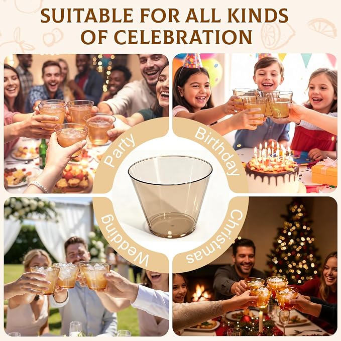 Glowserve 9 OZ Brown Disposable Plastic Cups Cocktail Cup 150 Pack | Fancy - Image 6