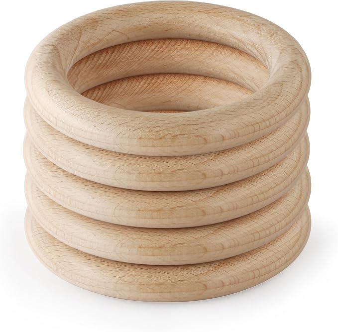 FoDau770 5pcs Natural Beech Wooden Rings, Unfinished Solid Wood Rings Heavy by FoDau770