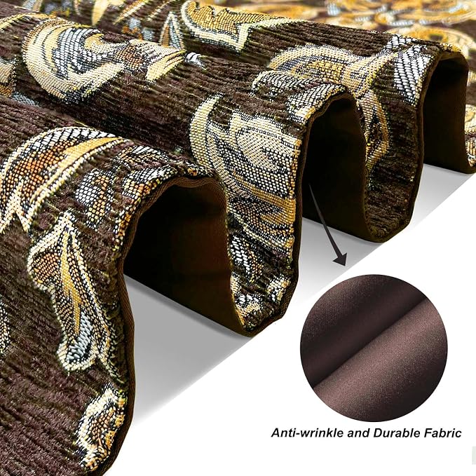 Dark Brown Coffee Table Runner Chenille Retro Golden Flowers 98 inches Long | - Image 6