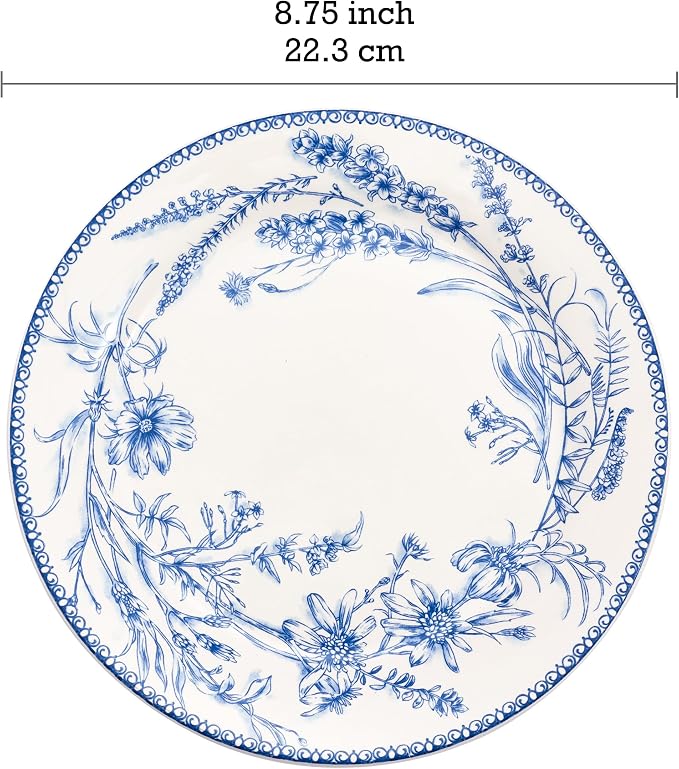 Bico Blue Garden Toile De Jouy Salad Plates Set of 4, 8.75 Inch Ceramic Dessert - Image 2
