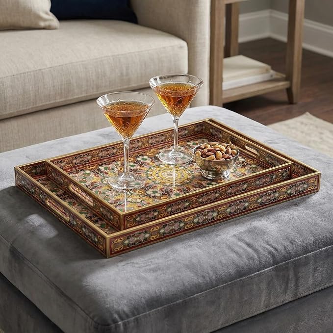 2pcs Boho Red Decorative Serving Tray, Modern Plastic Tray - Image 9