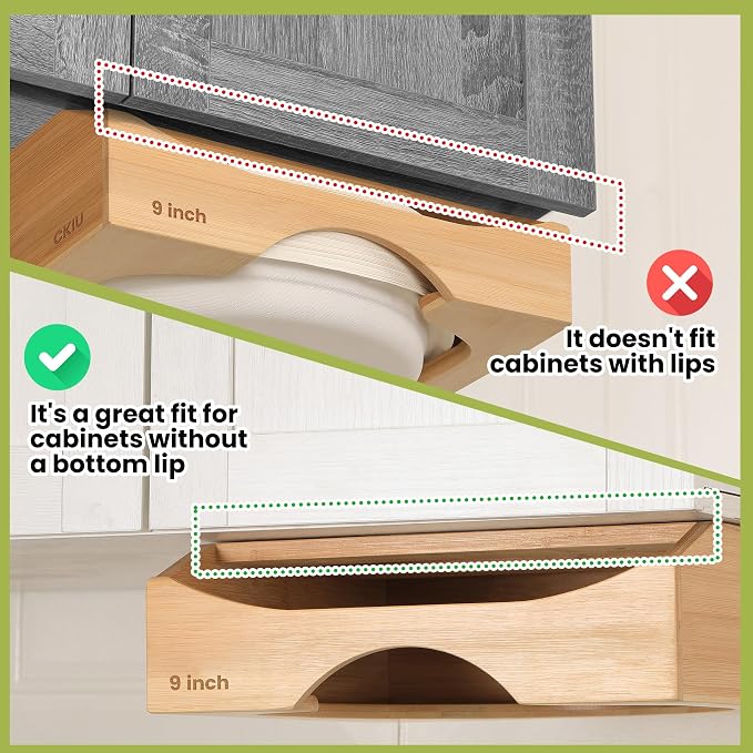 9-inch Paper Plate Dispenser Under Cabinet, Bamboo Paper Plate Holders - Image 4