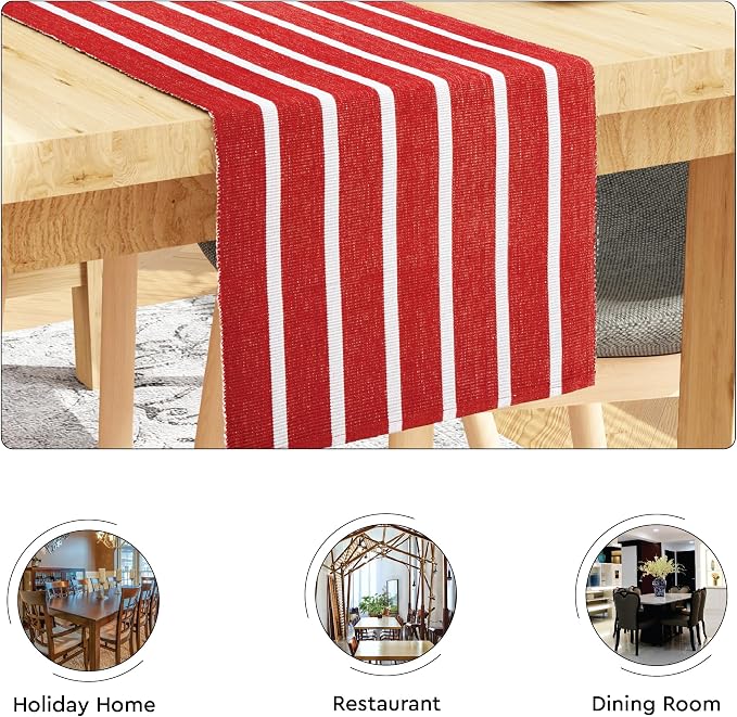 Encasa XO Dining Table Runner 13"x59" | Yarn Dyed Fine Ribbed Cotton | Roma Red - Image 4