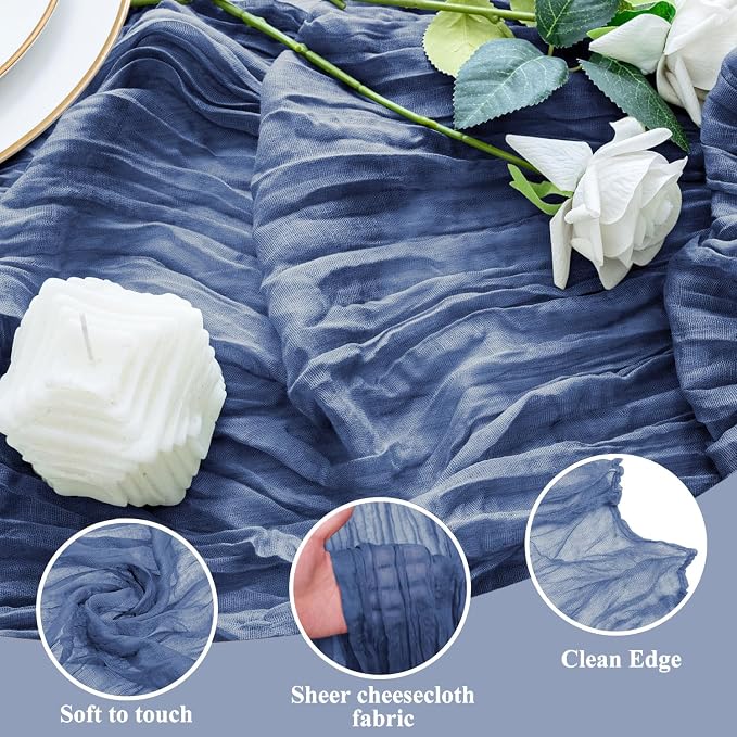 Cheesecloth Table Runner 10FT 3Pcs Blue Boho Gauze Sheer Runners | Cheese Cloth - Image 3