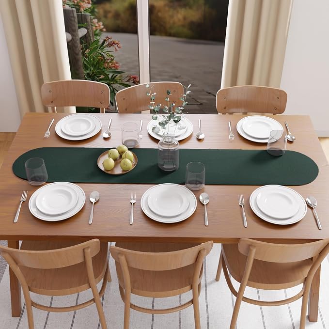 Encasa XO Dining Table Runner, Handmade Ribbed Cotton 12"x54" Dark Green | 100% - Image 7