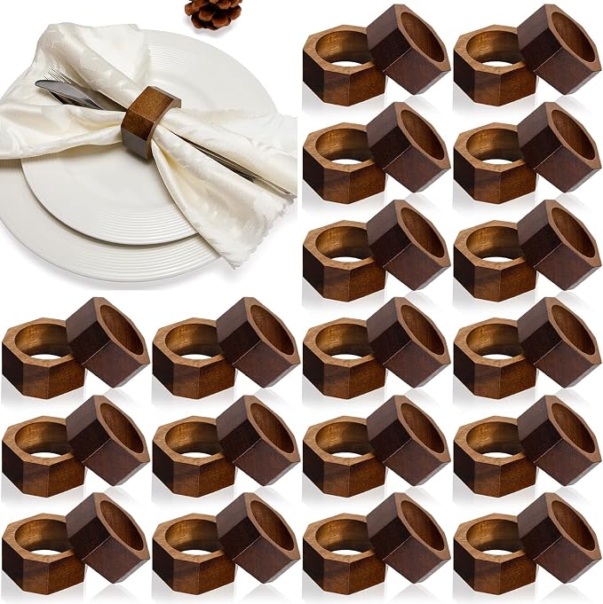 Zhehao 50 Pcs Wood Napkin Rings Bulk Acacia Handmade Dining Table Napkin Holder by Zhehao