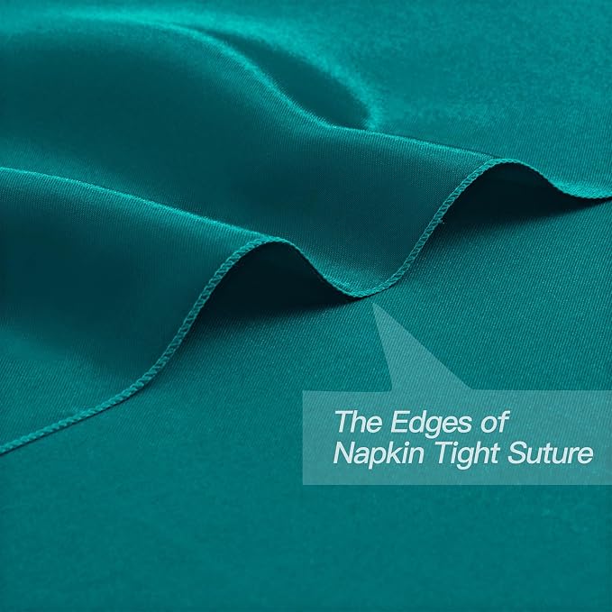 P Pothuiny 12 Pcs Teal Satin Napkins 17 x 17 Inch, Satin Cloth Napkins | Square - Image 3