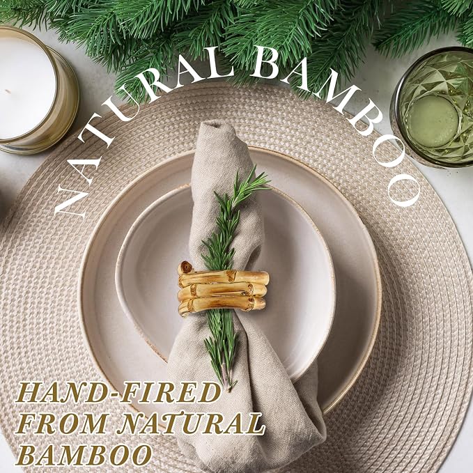 FoldTier Set of 12 Bamboo Napkin Rings Handmade Natural Napkin Holder Rings - Image 4