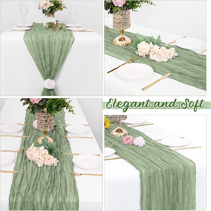 8 Pack Sage Green Cheesecloth Table Runners 20x120 Inch Gauze Table Runner - Image 4