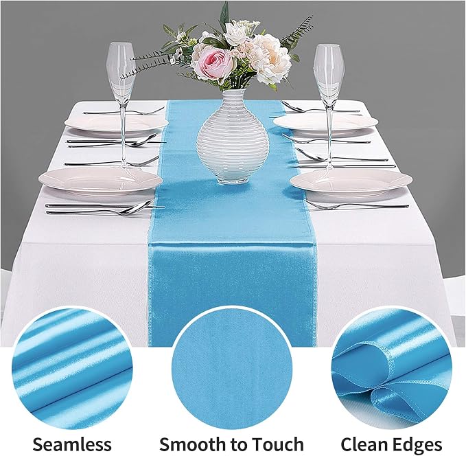 5-Pack Satin Table Runner Blue 12 x 108 inches Long, Table Runners - Image 3