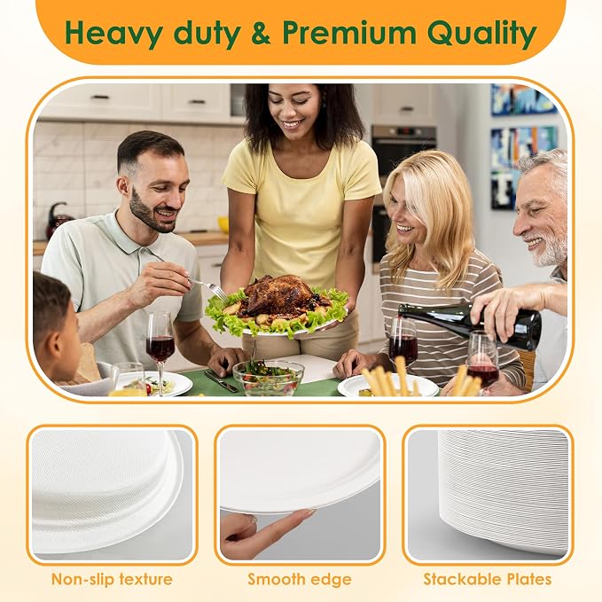 100% Compostable Oval Paper Plates, 12.5Inch 50Pack Disposable Heavy Duty - Image 5