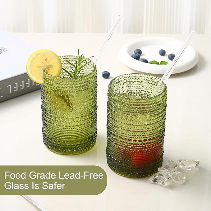 ZMOWIPDL Drinking Glasses Set of 6, 15 oz Green Hobnail Glass Cups | Vintage - Image 4