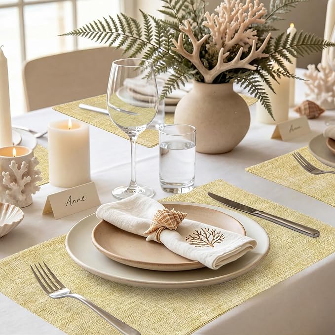 Faux Cotton Linen Placemats Set of 8, Cloth Washable Farmhouse Dining Table Mats - Image 7