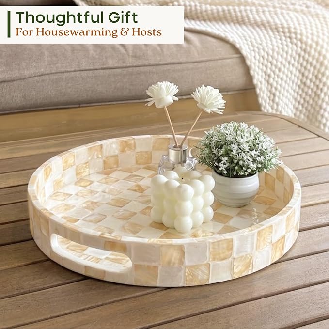 12.6" Decorative Capiz Shell Round Tray - Image 8