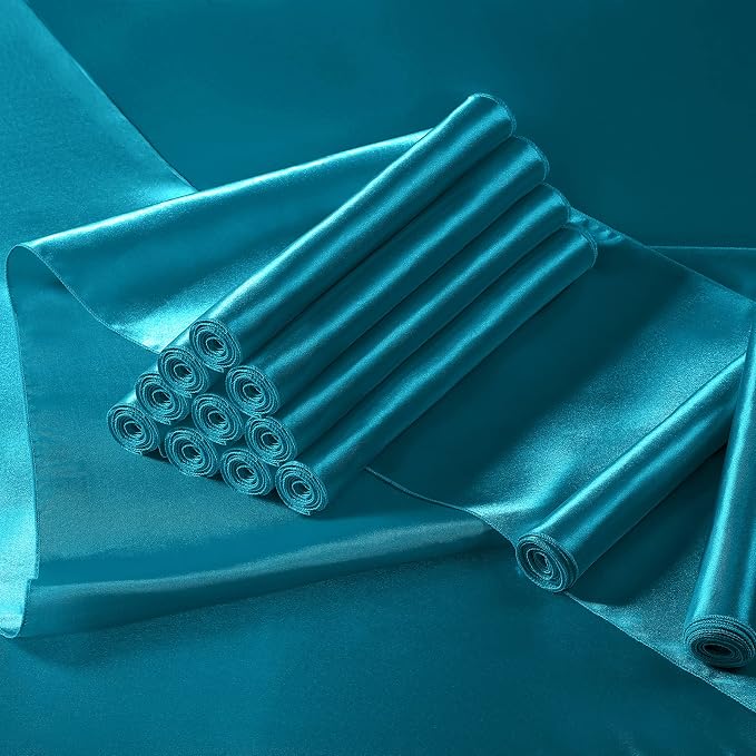Manyshofu Teal Blue Satin Table Runner 12x72 - Image 5