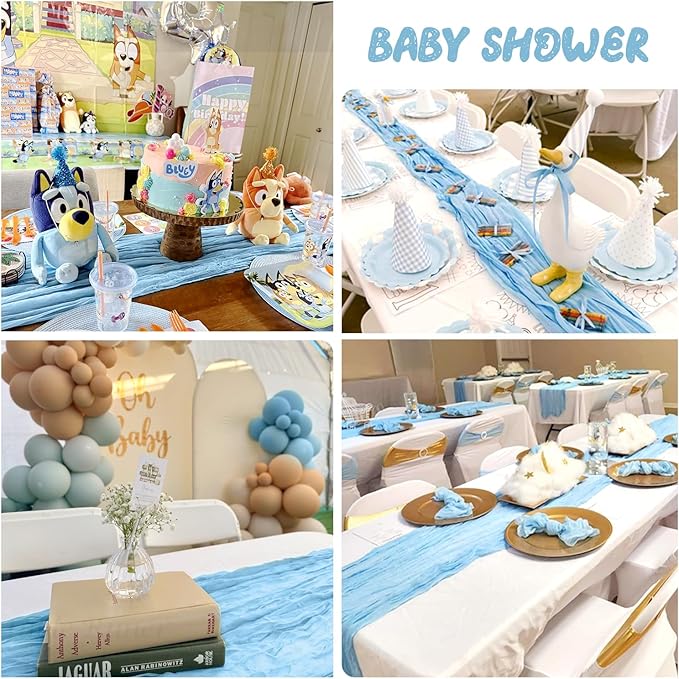 3 Pack Baby Blue Cheesecloth Table Runner 35x120 Inch Boho Semi Sheer Boho - Image 3