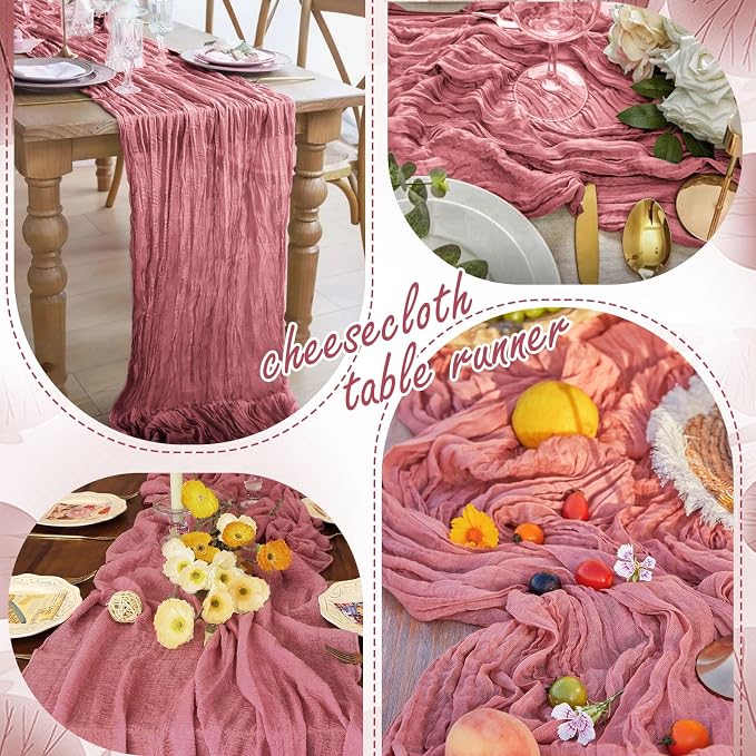 8 Pack Dusty Rose Cheesecloth Table Runner 10FT Long Boho Gauze Fabric Table - Image 6