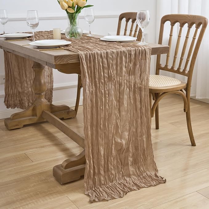 Asee'm 3pcs Cheesecloth Table Runner 120 Inches Long Nude Boho Gauze Cheese - Image 7