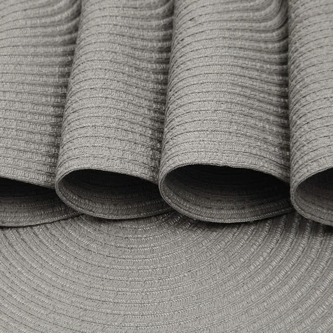 SHACOS Round Braided Placemats Set of 6 Thick Fabric Circle Grey Place Mats - Image 5