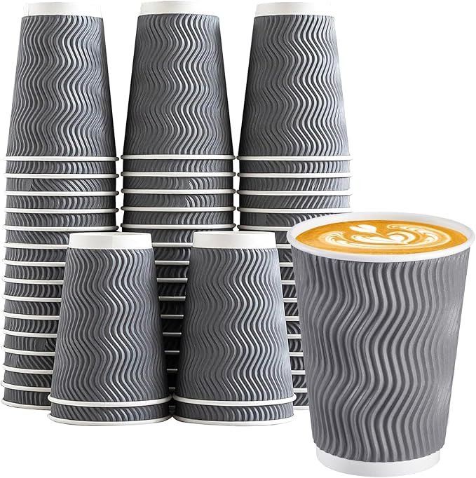 Lamosi 50 Count Insulated Coffee Cups 12 oz, Disposable Paper Cups No Lids | by BuyNow