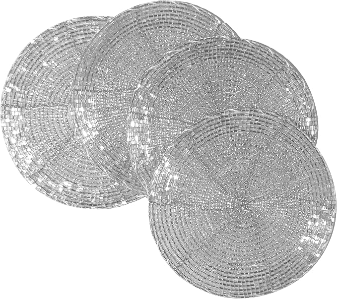 Silver Coasters Set of 4, Handmade Beaded Bar Drink Tabletop Protection Coasters - Image 9