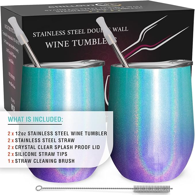 CHILLOUT LIFE 12 oz Stainless Steel Wine Tumblers 2 Pack - Image 5