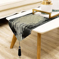 Modern Black Table Runner, Abstract Geometric, Tassel by Jiino