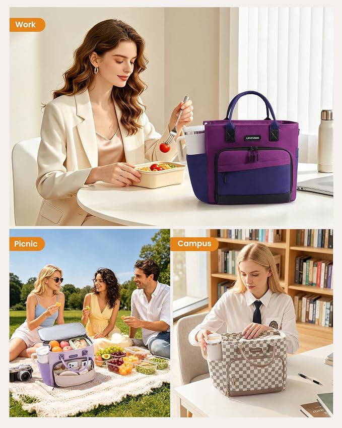 LOVEVOOK Lunch Box for Women, Adult Lunch Bag for Work, Cassis Purple | - Image 2