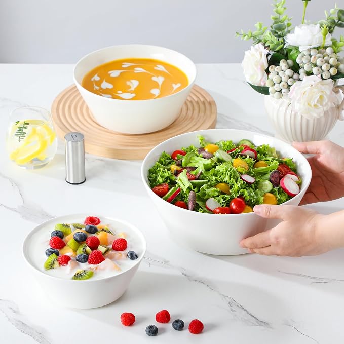 MALACASA White Serving Bowls Set of 3, Ceramic Mixing Bowl - Image 5