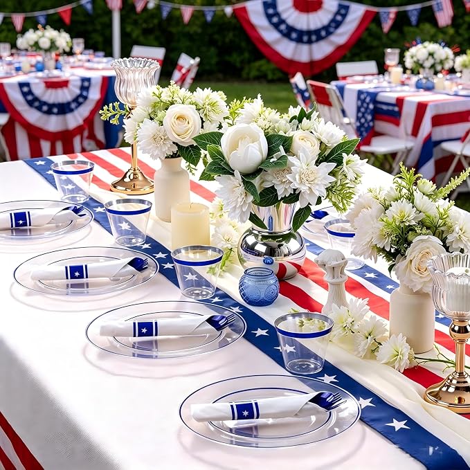 SUT 350 Pcs Blue and Clear Plastic Dinnerware Set - Image 6