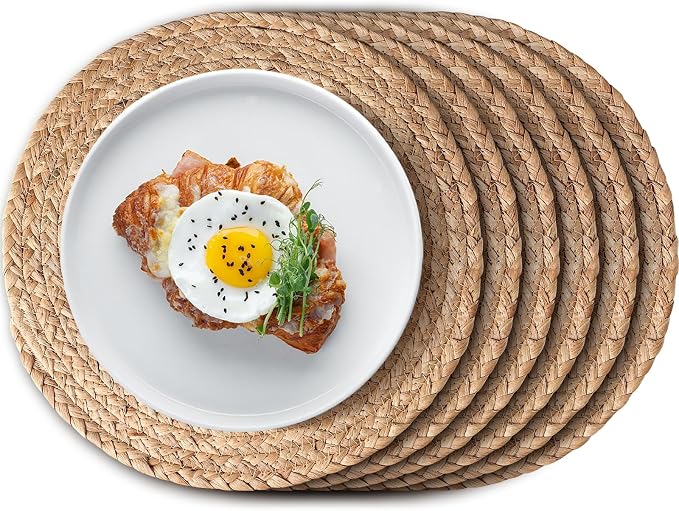 Aofmee 12 inch Round Woven Placemats Set of 6, Boho Rattan Place Mats, Natural by Aofmee