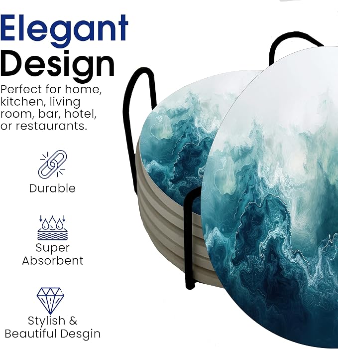 Dark Blue and White Marble Round Coasters Set of 6 - Image 3