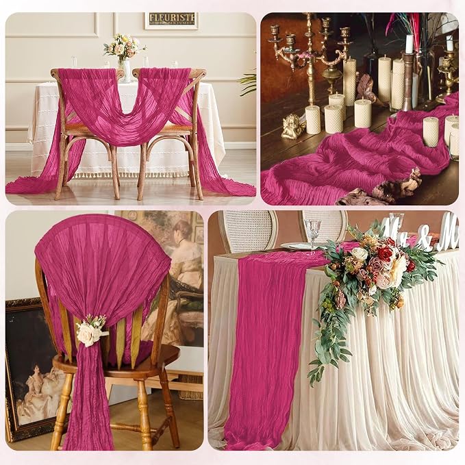 12 Pack Hot Pink Cheesecloth Table Runner 17x108 Inch Semi Sheer Boho Gauze - Image 7
