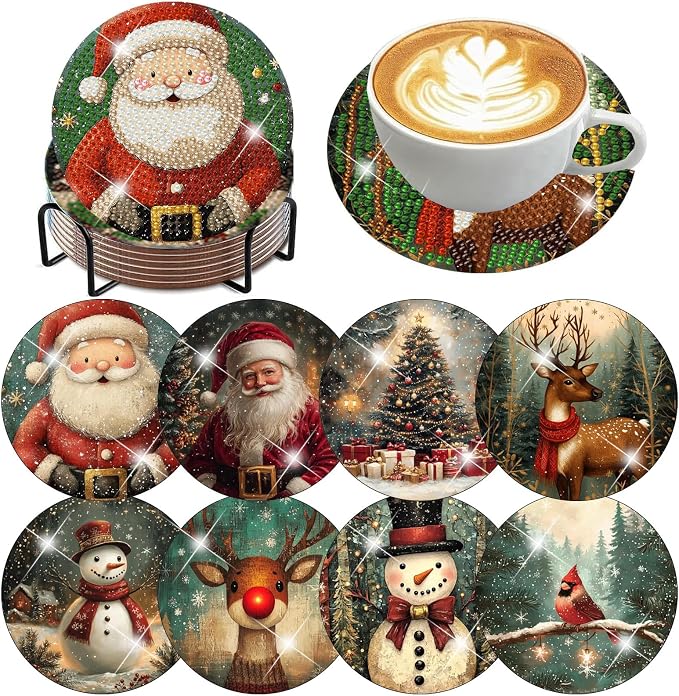 ijbnhd Christmas Diamond Art Coasters Kit, 4X4inch | Christmas Diamond Painting by ijbnhd