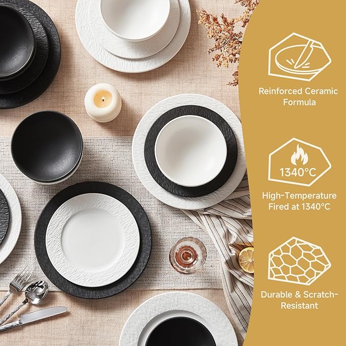 Dinnerware Sets for 4, 12-Piece plates and bowls sets, Matte Marble | Premium - Image 4