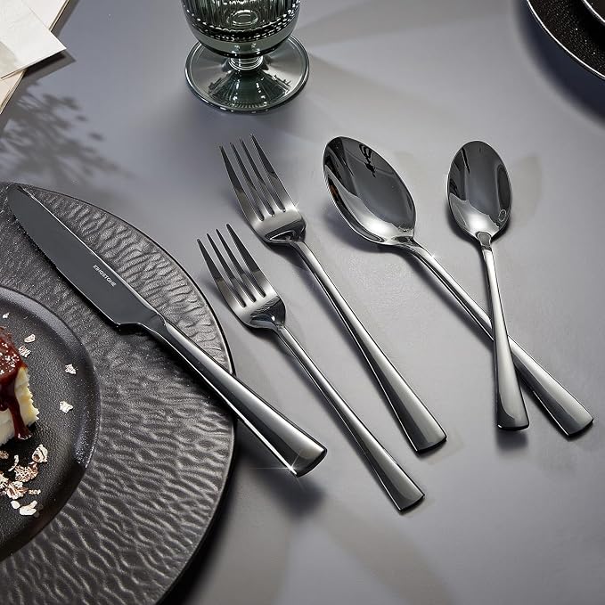 18/10 Flatware set for 4, 20 Piece Black Stainless Steel Silverware Set | - Image 4