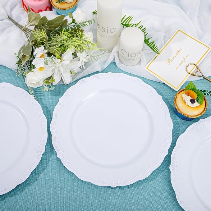 DaYammi 36PCS White Plastic Plates, Heavy Duty White Disposable Plates Premium - Image 8