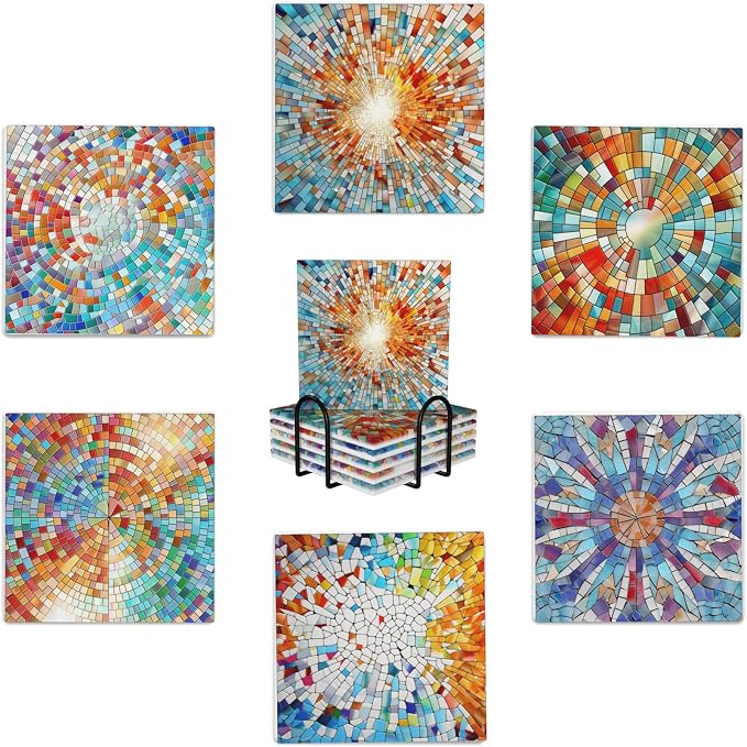 Coasters Set of 6, Coasters for Drinks Absorbent Stone by XCEWA