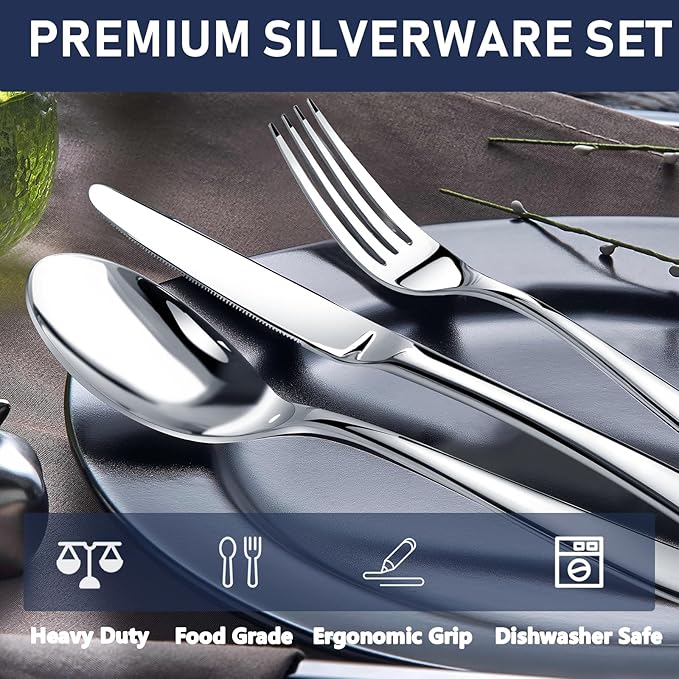 Heavy Duty Silverware Set for 6, Stainless Steel Flatware Cutlery Set | Heavy - Image 2